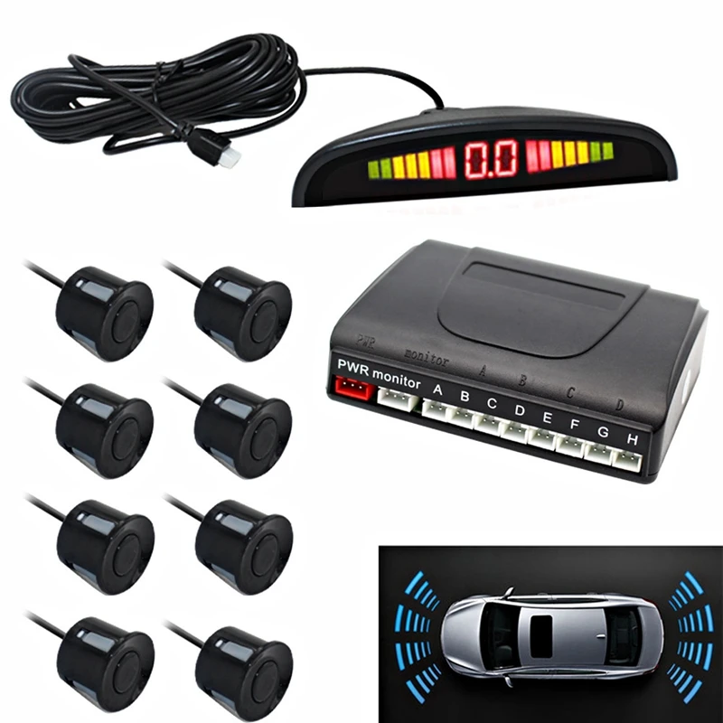 Car LED Parking Sensor Kit Front and Rear Reverse Display with 8 Sensors Buzzer-Radar System Sound Alarm  Автомобили и