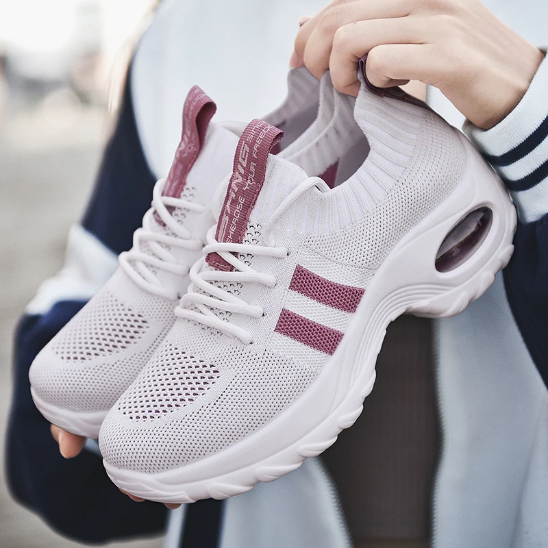 

Sports Shoes Women Thick Bottom with Air Cushion Lightweight and Breathable Comfortable Running Shoes Slope Heel Vulcanized Shoe