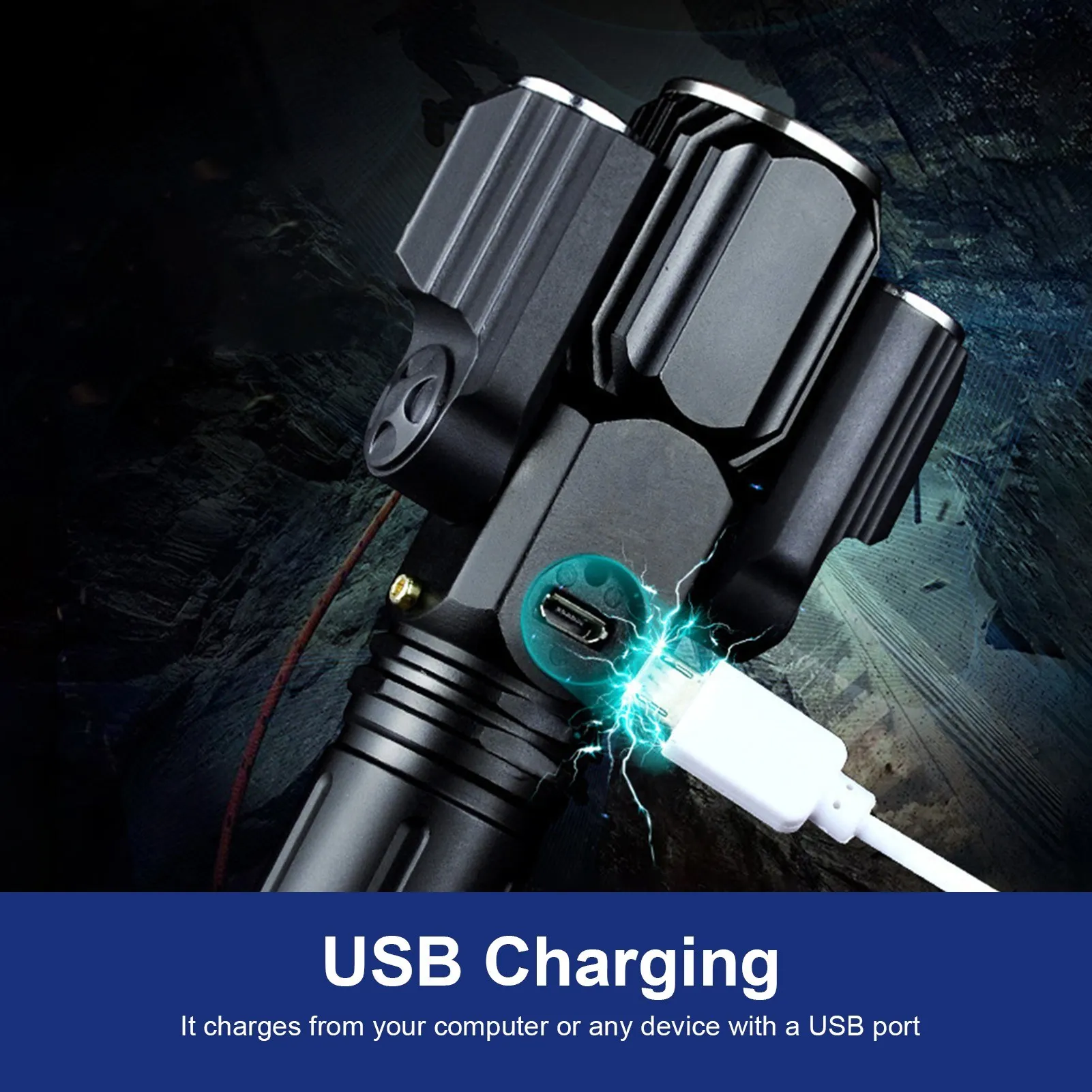 

LEDs Flashlight with 3 Bulbs 1000 Lumens Ultra-Bright Flashlight 4 Light Modes Zoomable USB Rechargeable Bike Light Set with