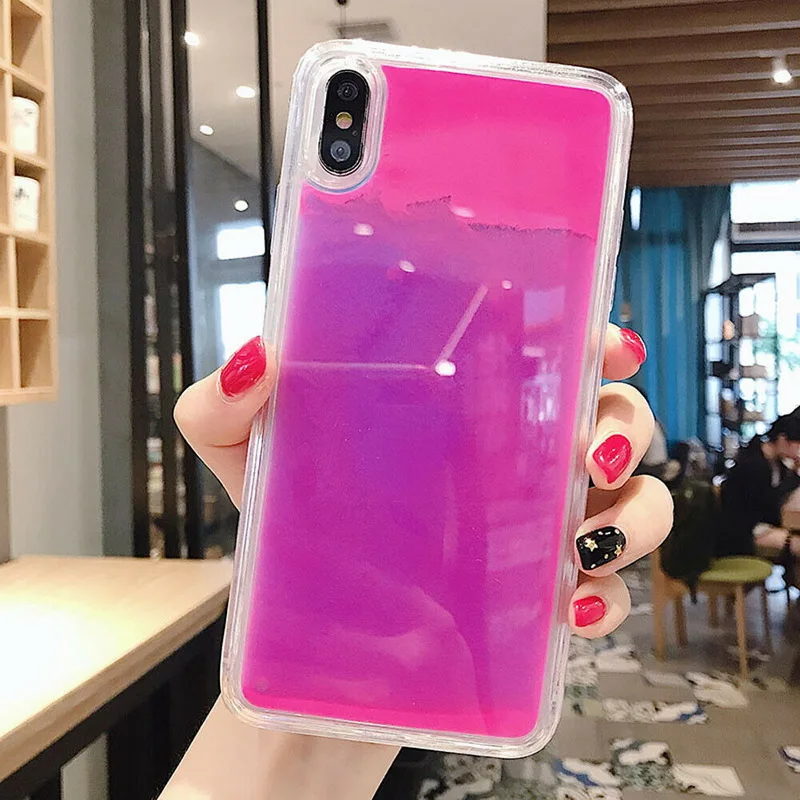 Светящиеся неоновые песок чехол для samsung S8 9 10 плюс Note10 8 9 A50 A70 40 светится в темноте Жидкий блеск зыбучие пески чехол iPhone 11