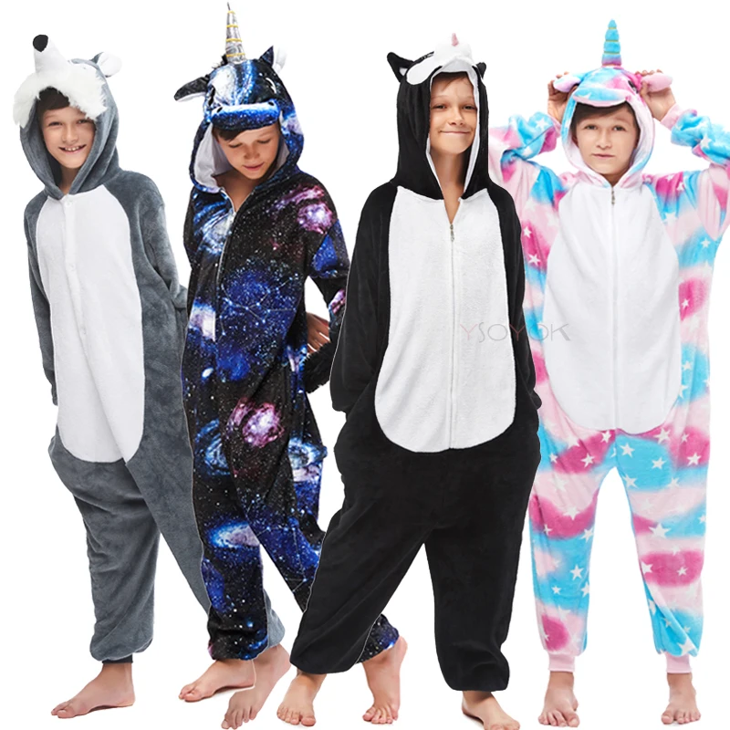 Детские пижамы кигуруми в виде единорога для мальчиков и девочек комбинезоны с
