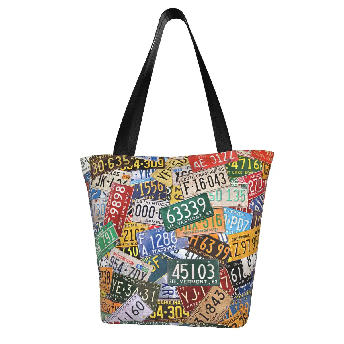 Colorful Assorted Vintage License Plates From All 50 States Shopping Bag Aesthetic Cloth Outdoor Handbag Female Fashion Bags