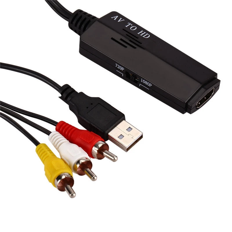 1080P RCA/AV к HDMI-совместимый аудио видео конвертер адаптер с USB зарядкой для ТВ VHS VCR DVD