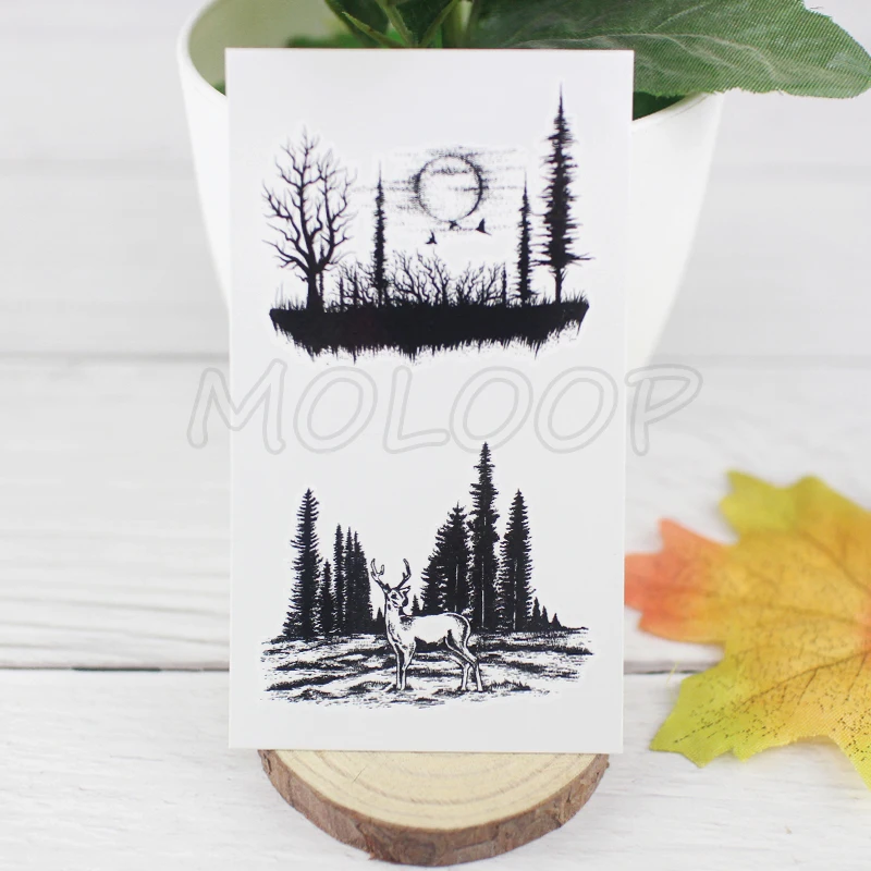 Tattoo Sticker deer bird animal forest tree planet sun moon Water Transfer Temporary Fake tatto flash tatoo for kid girl men | Красота и