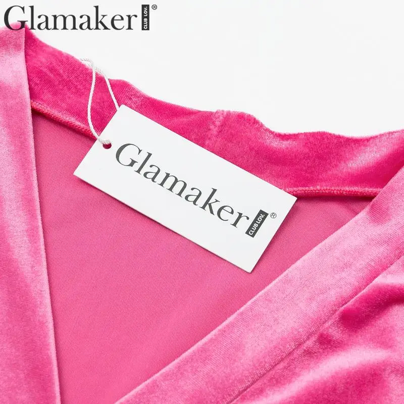 Glamaker бархатная женская рубашка, блузка, топ, женские сексуальные рубашки с v-образным вырезом feminina, Женский Топ, корейская мода, блуза с длинными рукавами, рубашка