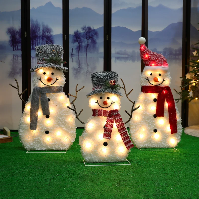 

Christmas luminous street light creative flocking snowman decoration package Christmas tree gift box home scene layout