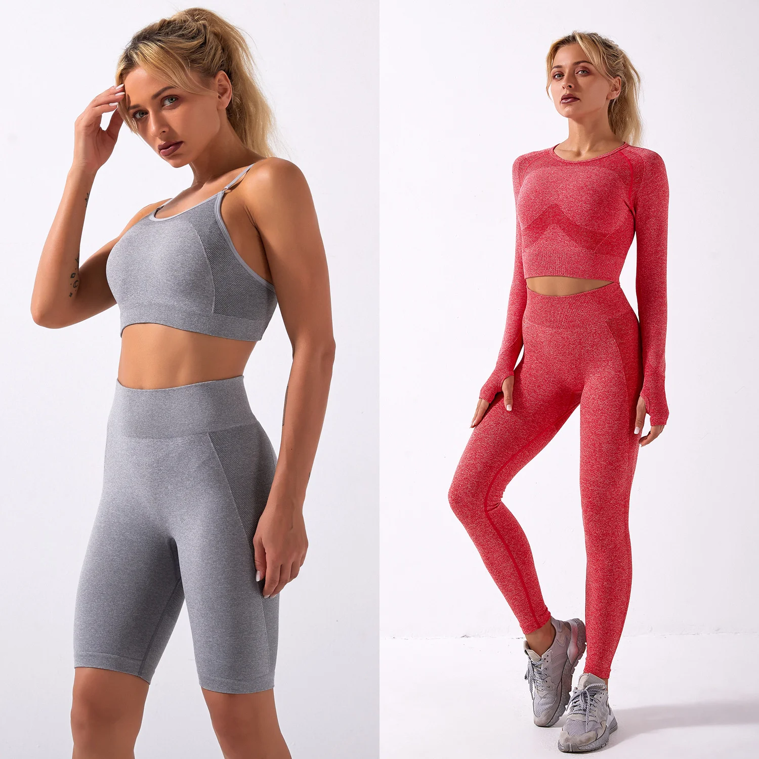 

2022 shark knitted seamless Yoga suit vest seamless long sleeve high waist pants
