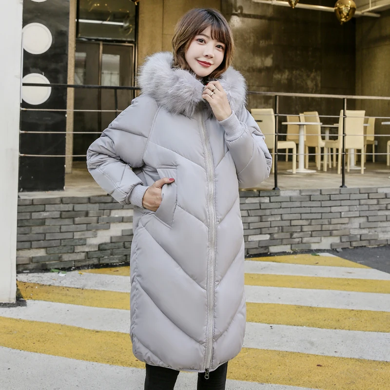 Новое пальто зимнее плотное для женщин с мехом длинное платье хлопковой
