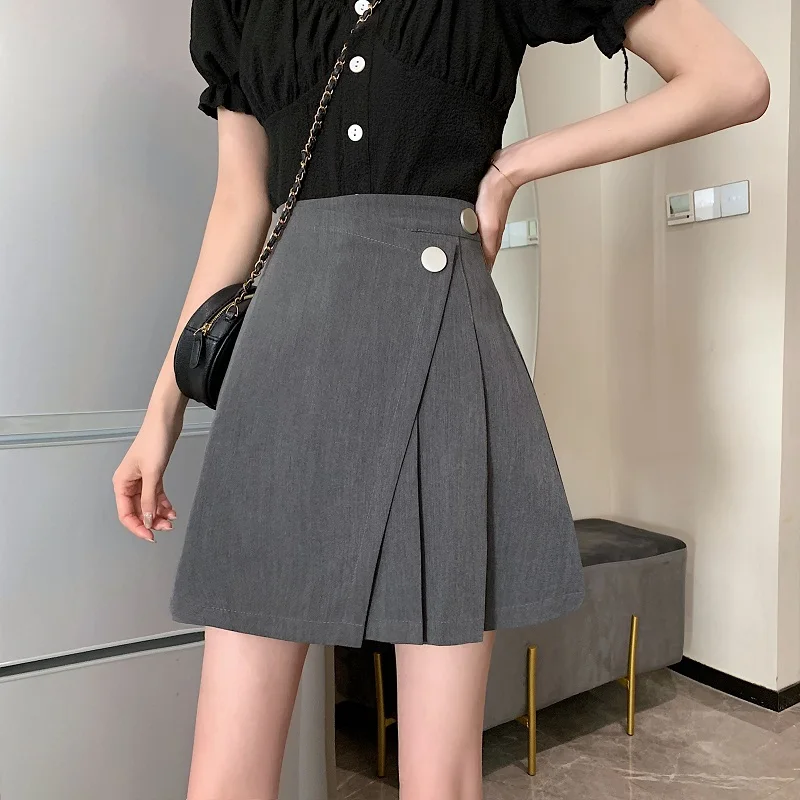 

GOOHOJIO 2020 High Waist Women Skirt A-line Fashionable Mini Skirt Black Gray Casual Skirt for Women Fashion Female Short Skirt