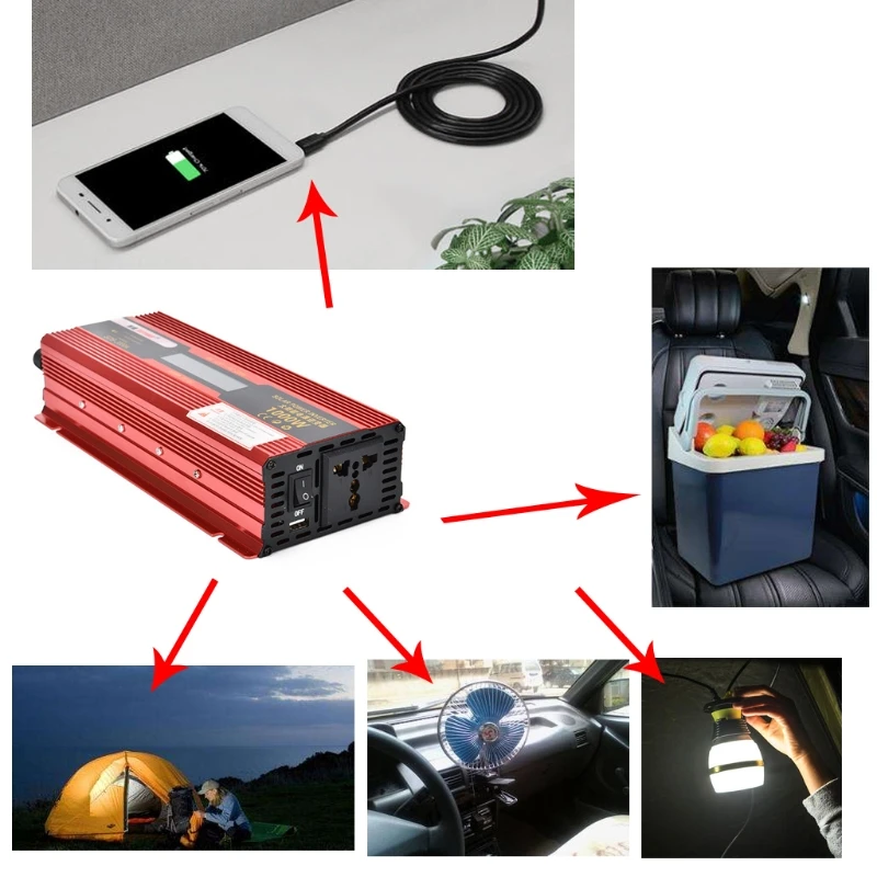 

N84F 1000W Car Inverter DC 12V/24V to AC 110V/220V Voltage Converter Short Circuit Protection Auto Adapter with LCD Display