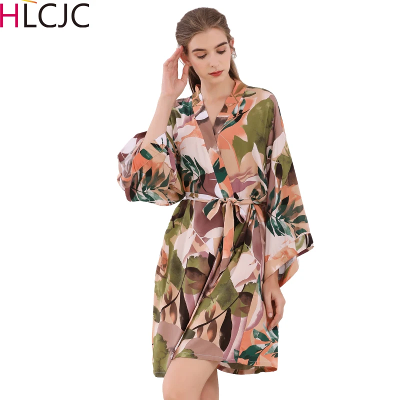 Халат женский с цветочным принтом домашняя одежда халаты длинными рукавами и