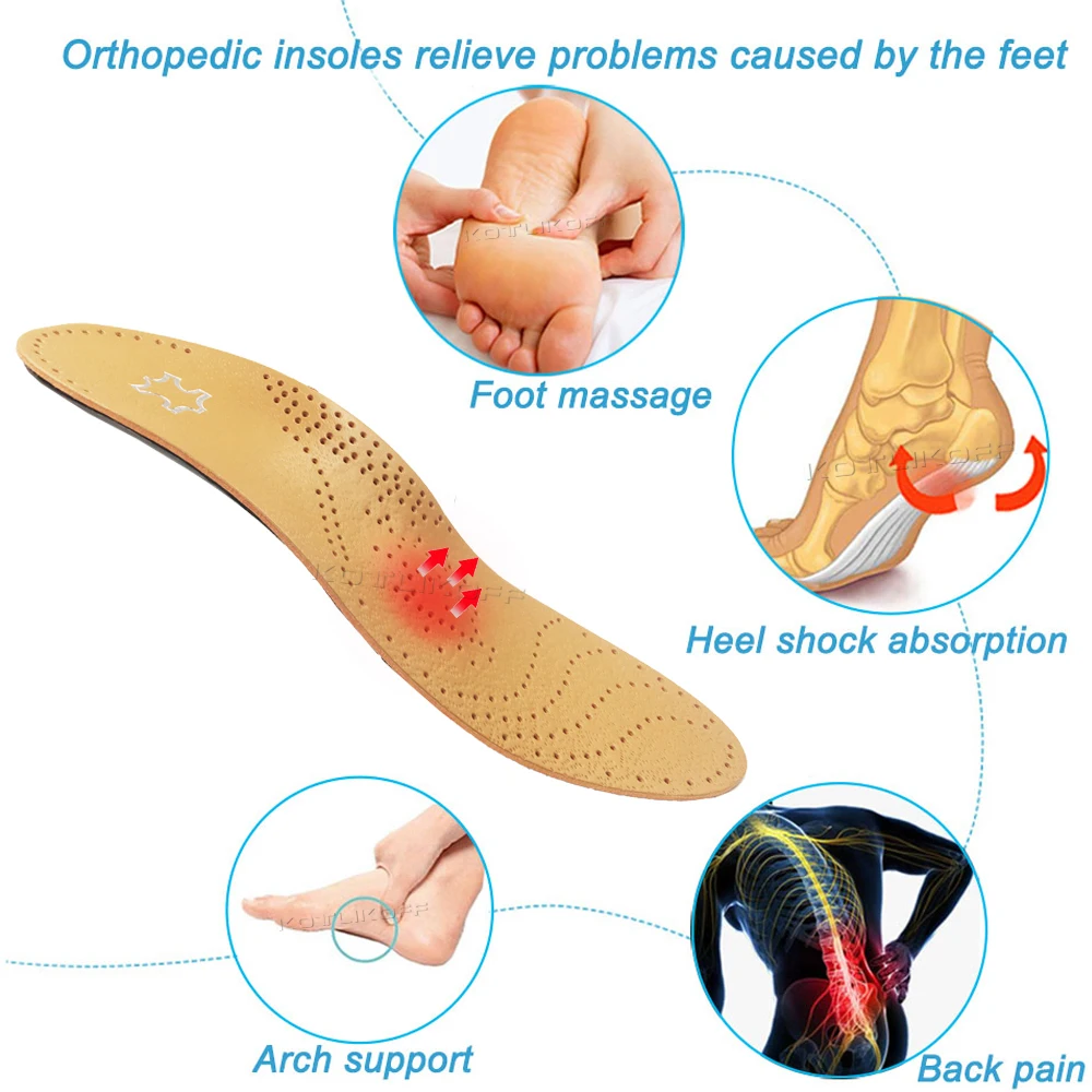 KOTLIKOFF Premium Leather Orthotic Insole For Flat Feet Arch Support Orthopedic Shoes Sole Insoles For Feet Correction OX Leg