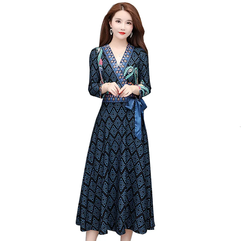 2019 модное осеннее корейское повседневное элегантное платье с v-образным вырезом