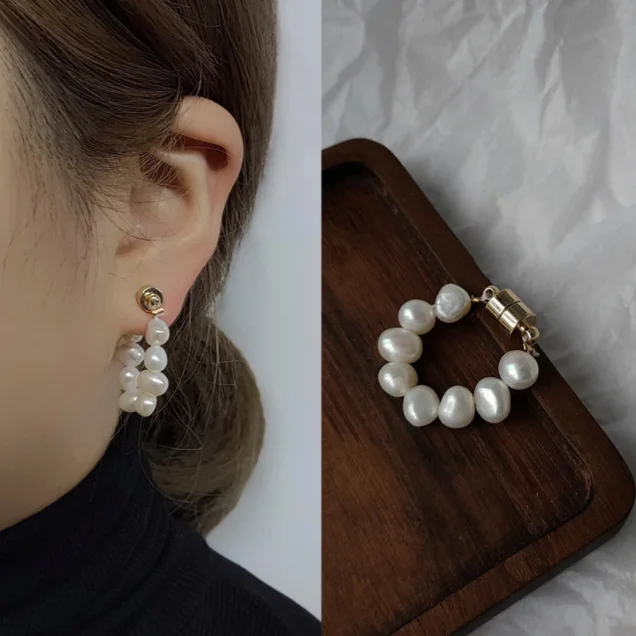 

D letter earrings pearl earrings retro brass earrings earrings 2021 new SP1051