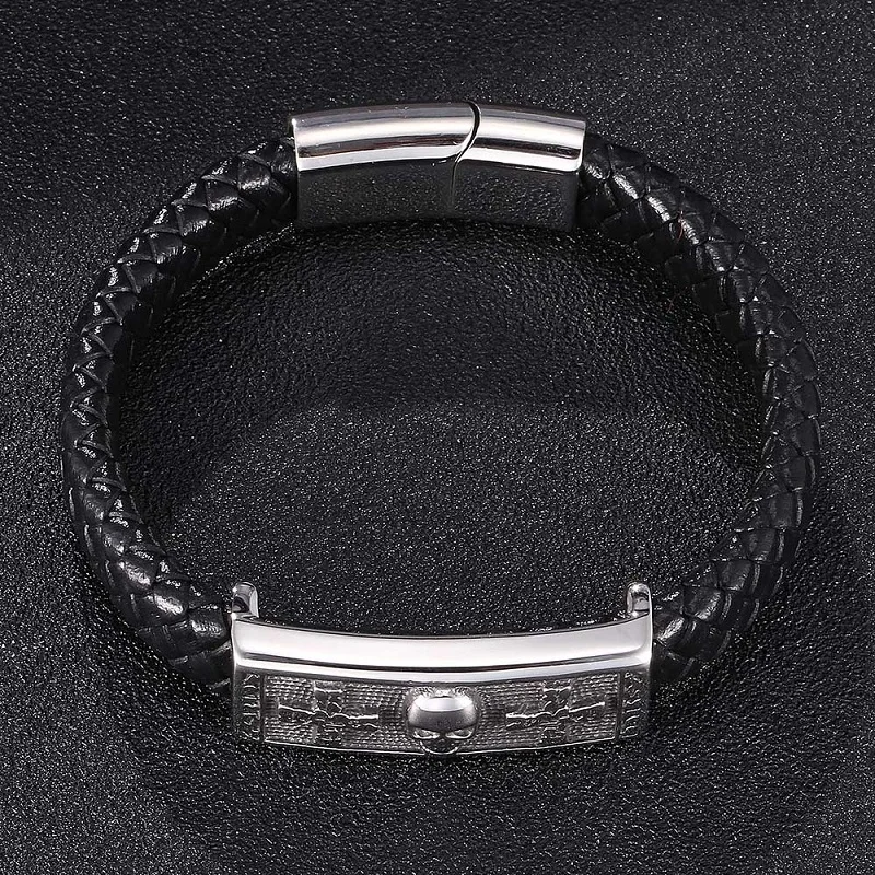 Новинка модные черные плетеные кожаные браслеты из нержавеющей стали с