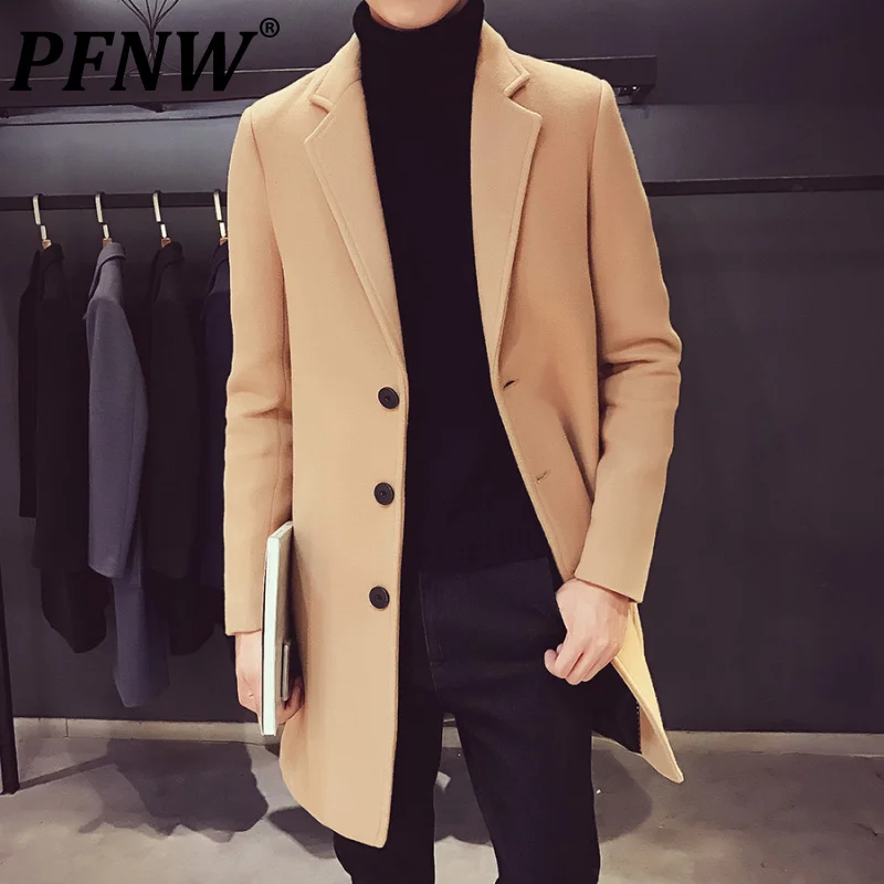

PFNW 2021 Men's Autumn Winter New Woolen Coats Lapel Solid Elegant Long oversized Windbreaker Smart Casual Daily Clothes 12A0026