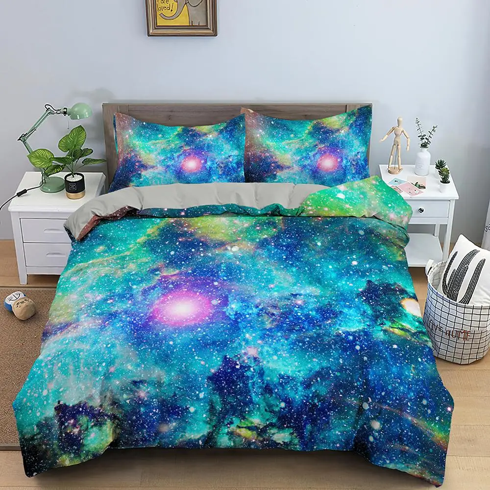 Набор разноцветных пододеяльников с 3D рисунком Галактики постельное белье