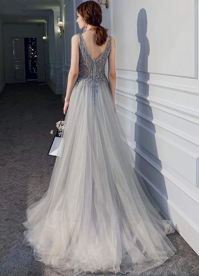 Сексуальное длинное вечернее платье с V-образным вырезом и Боковым Разрезом