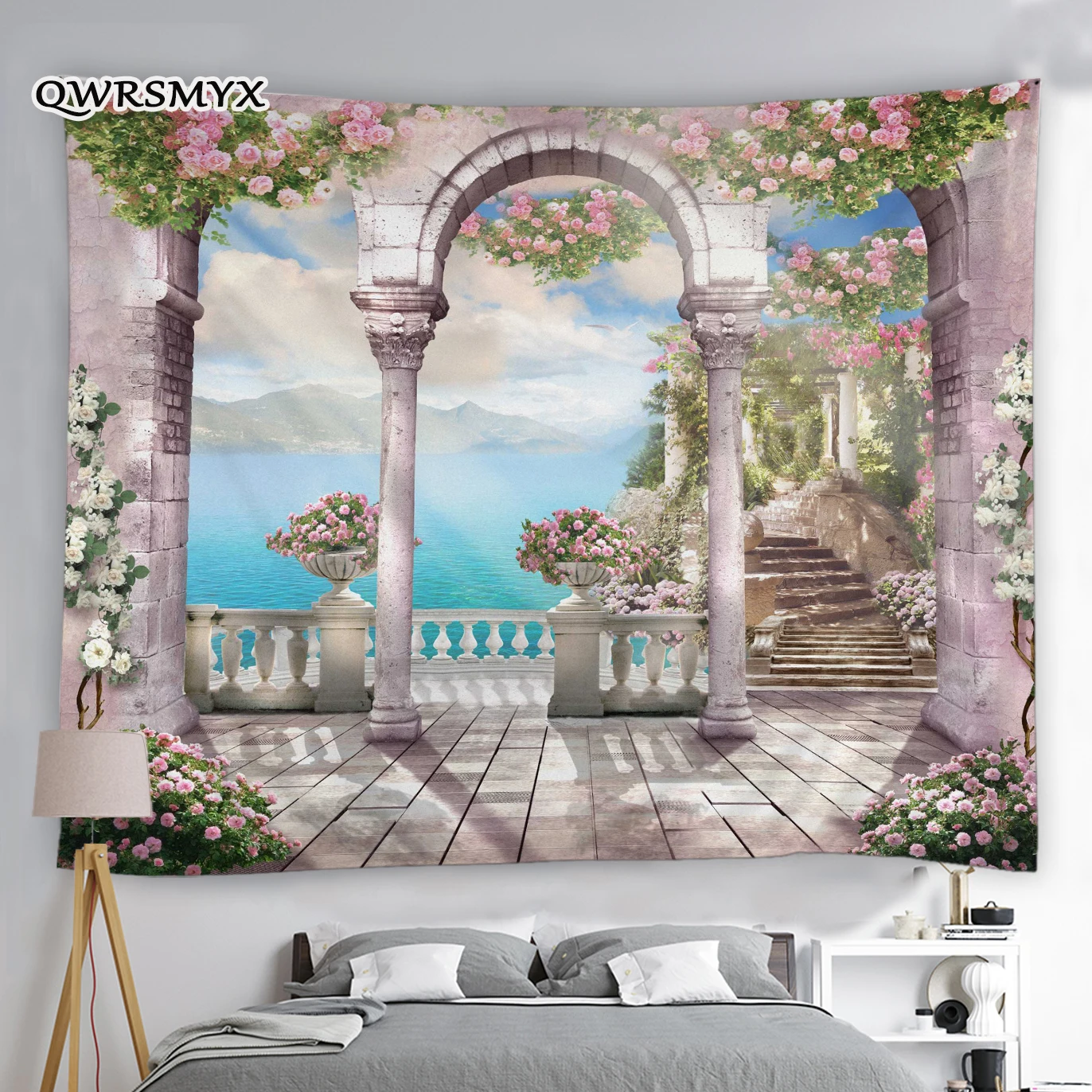 

Мечтательный Римский каменный столб, ландшафтный гобелен, настенное украшение, европейская архитектура, украшение для спальни, домашний де...