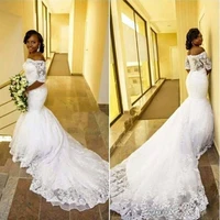 vintage tulle lace mermaid wedding dresses zipper up court train bridal gowns vestidos de novia robe de mariage