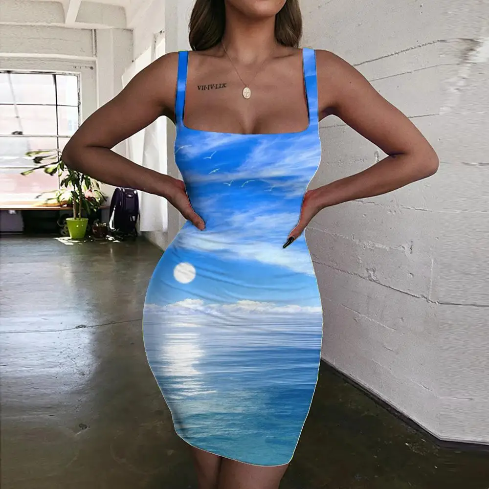 

Giyu Landscape Dress Women Ocean Sundress Animal 3d Print Sun Ladies Dresses Womens Clothing Summer New Beach Fashion
