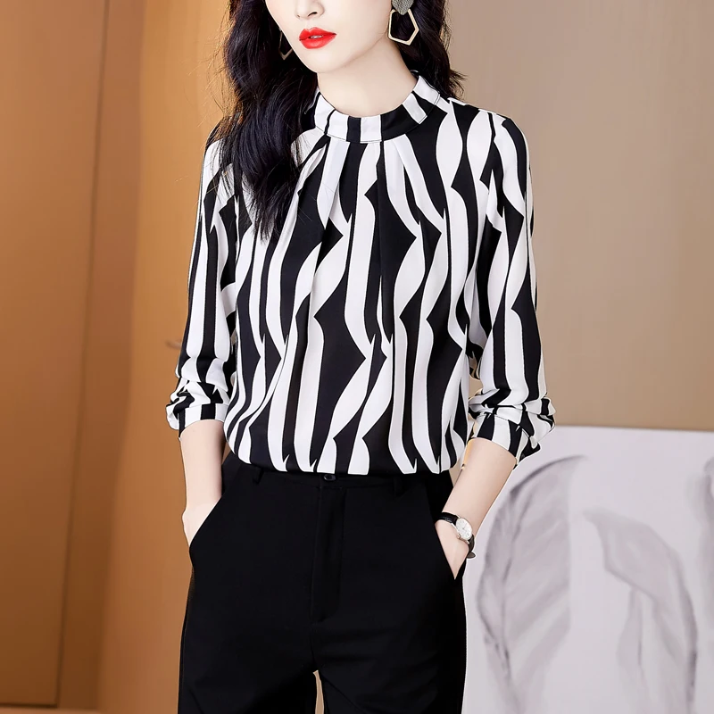 

Мода женские блузки рубашки в полоску Для женщин топы и Bloues корейский Стиль Camisas Mujer 2021 шифон Blusas Feminina Mujer De Moda