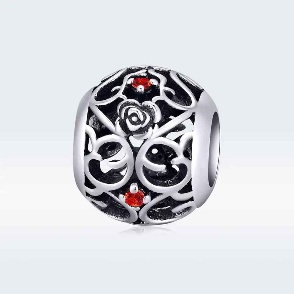 Новое поступление красный циркон розы цветы 925 серебро браслет с отверстиями из