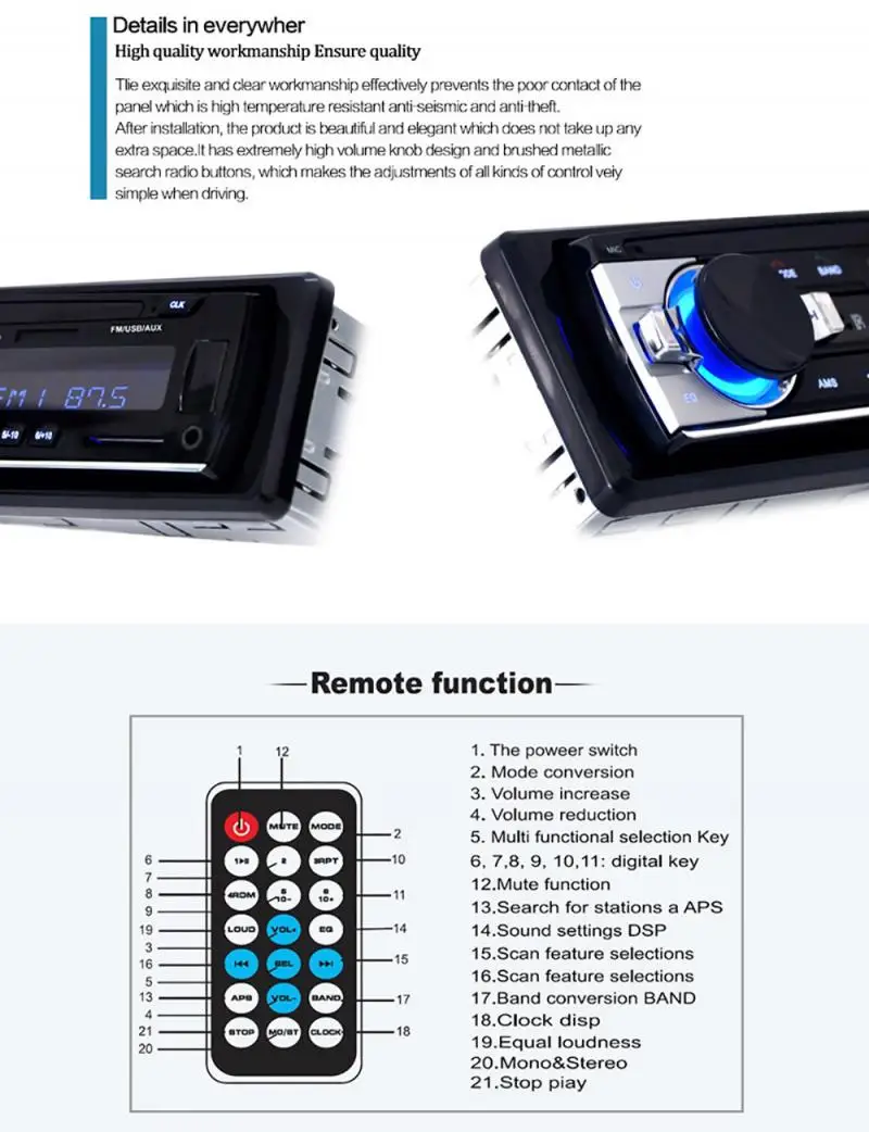 Автомобильный стерео JSD520 Bluetooth V2.0 12V In dash 1 Din FM автомобильное радио ISO power Aux вход