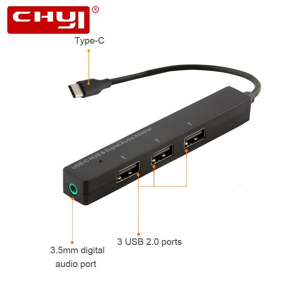 CHYI USB C к цифровому аудиоадаптеру 3 порта 2 0 разветвитель концентратора Type-C 1