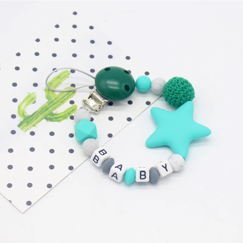 Dark Green Новая силиконовая Детская Соска-пустышка с зажимом в форме буквы DIY красочная Соска-пустышка с цепочкой для прорезывания зубов для детей жевательная игрушка держатель с зажимом для соски-пустышки - Цвет: Dark Green