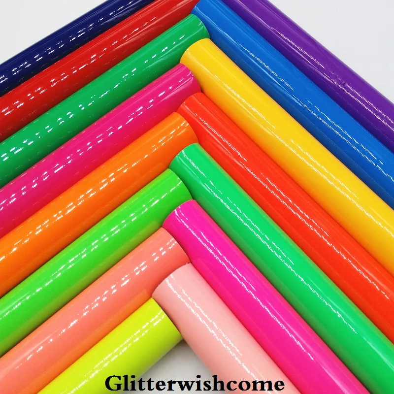 Glitterwishcome 21X29 см А4 Размер синтетическая кожа, Флуо лакированная гладкая кожа, искусственная из искусственной кожи Ткань Винил для бантов, GM024A