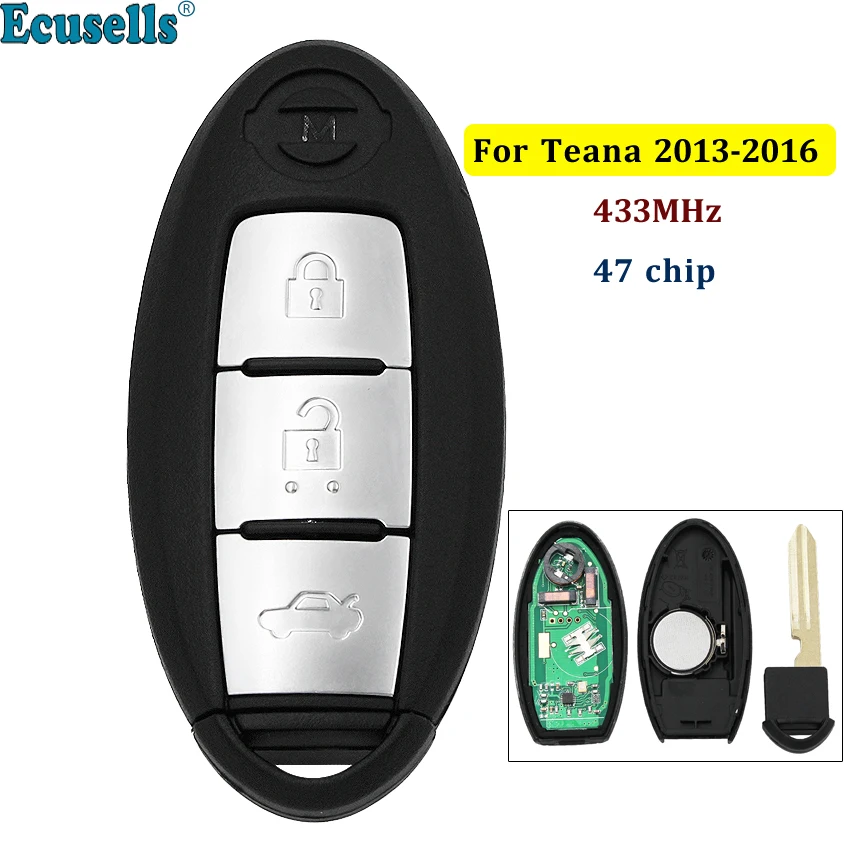 Дистанционный смарт ключ брелок без ключа 3 кнопки 433 МГц с 47 чипами для Nissan Teana 2013