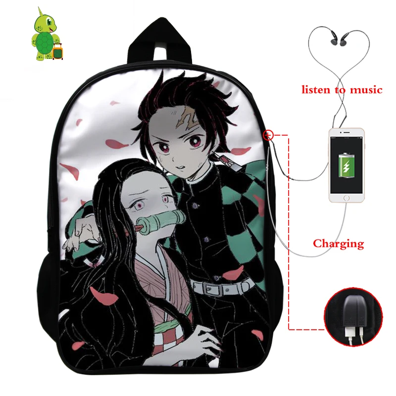 17 Demon Slayer: Kimetsu No Yaiba рюкзак USB зарядка Рюкзак для ноутбука аниме школьные сумки для подростков мальчик девочка путешествия рюкзак - Цвет: 17