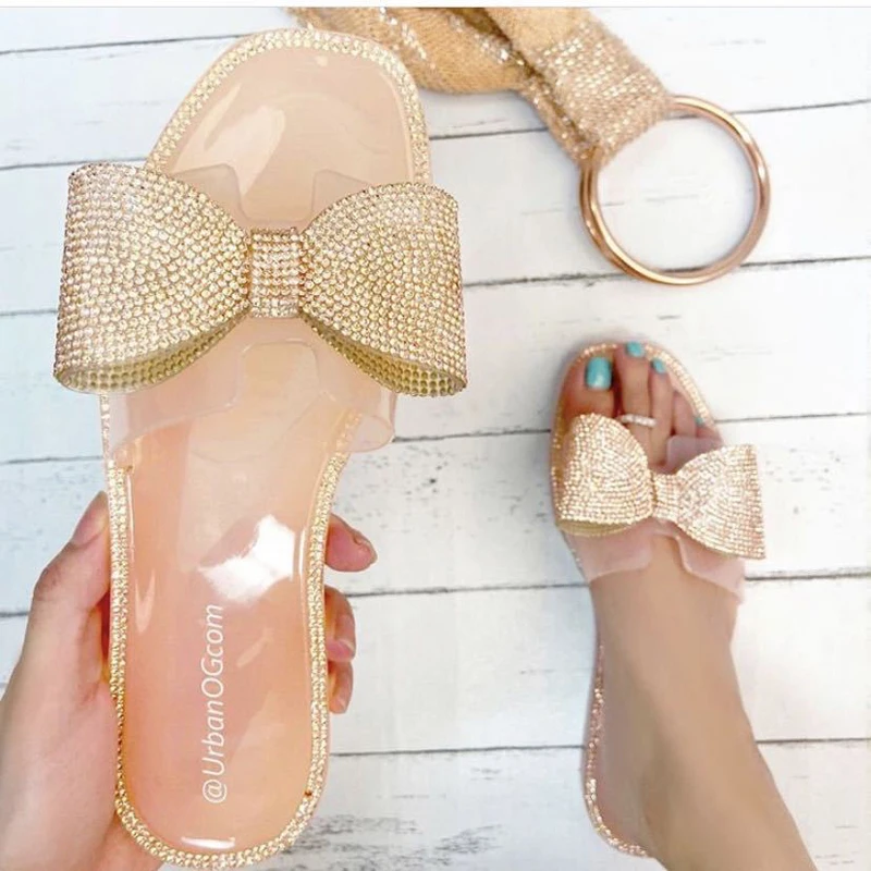 

2020 New Women's Sandals Fashion Butterfly-knot Decorated Woman Shoes Flat Bottom Open Toe Suitable For Party Plus Size Slippers