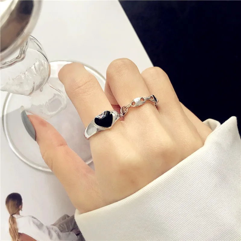 

Hip-Hop/Rock Spades Heart Two-Piece Ring Women Fashion Personality Ins Wind Cool Chic Design Index Finger Ring