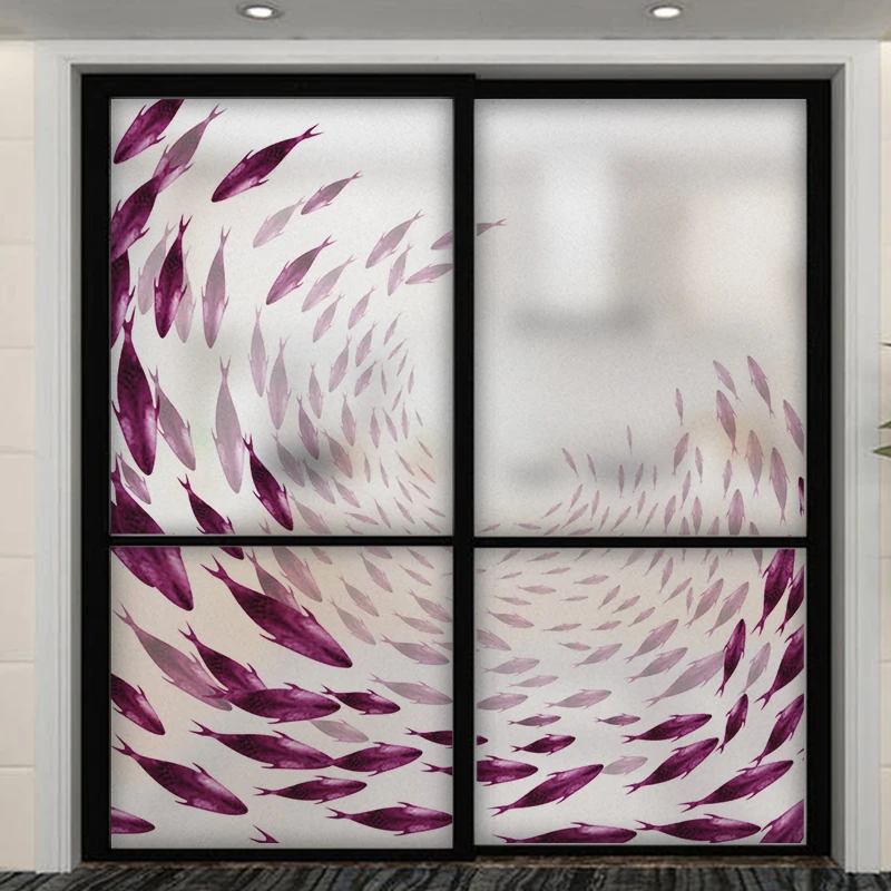 Электростатическая стеклянная пленка на заказ узор из ПВХ с рыбками