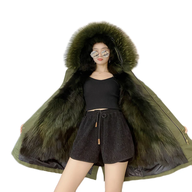 NEW Luxury Clothes Women Fur Parkas Large Size Winter Faction Overcomes Imitation Raccoon Fur Coat Super Warm Removable 402