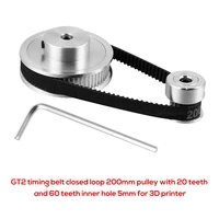 gt2 timing belt closed loop 200mm pulley 20 teeth and 60 teeth inner hole 5mm for 3d printer transmission belts