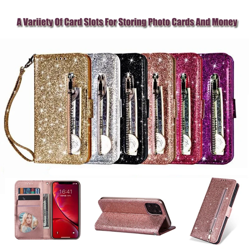 Блестящий чехол книжка из искусственной кожи на молнии для Samsung S20 Plus кошелек с