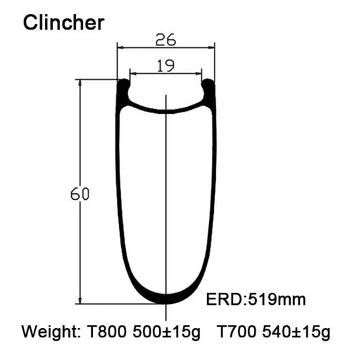 Carbonfan T800 700C Clincher ширина: 26 мм Глубина: 60 карбоновый обод дорожного