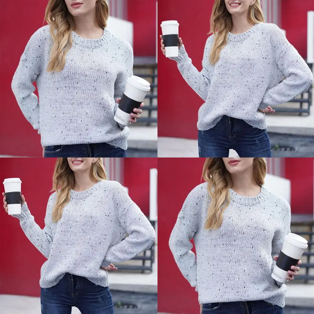 

Autumn Winter Women Loose Long Sleeve O-Neck Pullover Sweaters Knit Jumper Tops