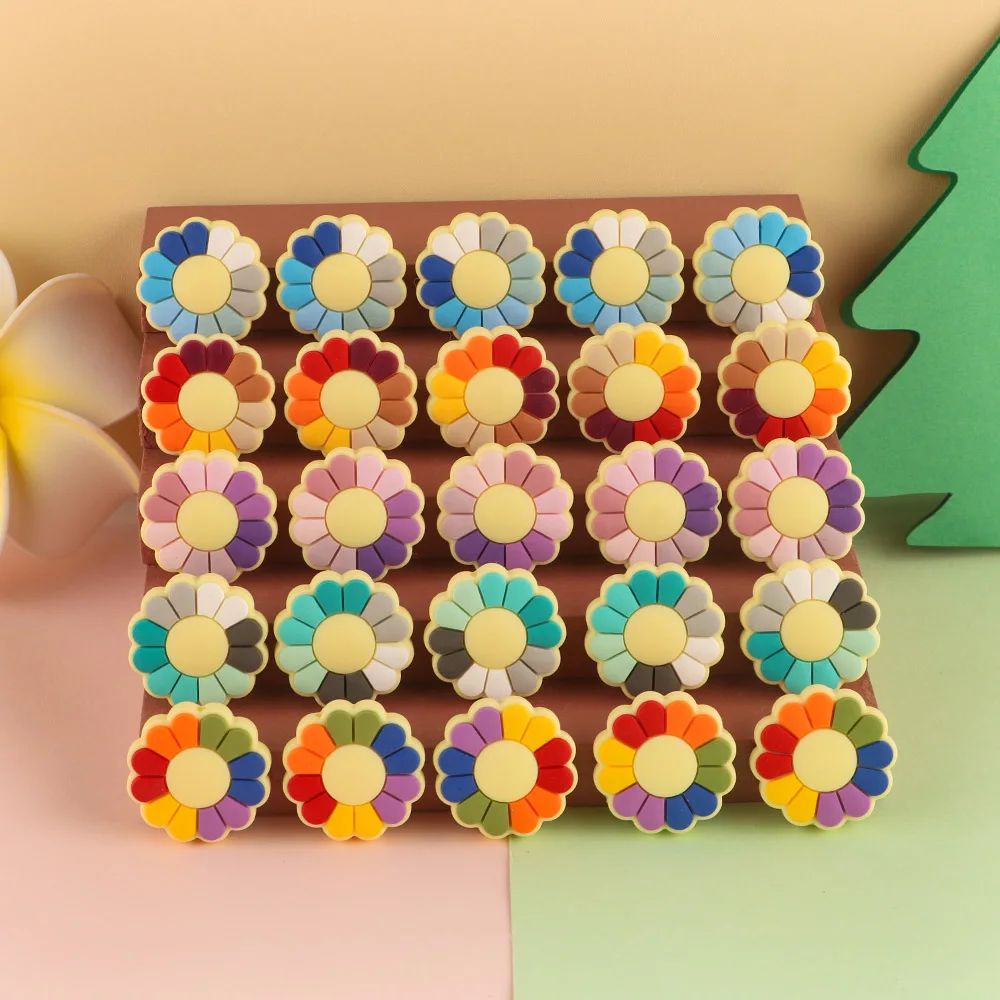 Sunrony-Cuentas de silicona para dentici&oacute;n de beb&eacute;, accesorios de cuentas de flores de colores, agujeros, 50 Uds.-1