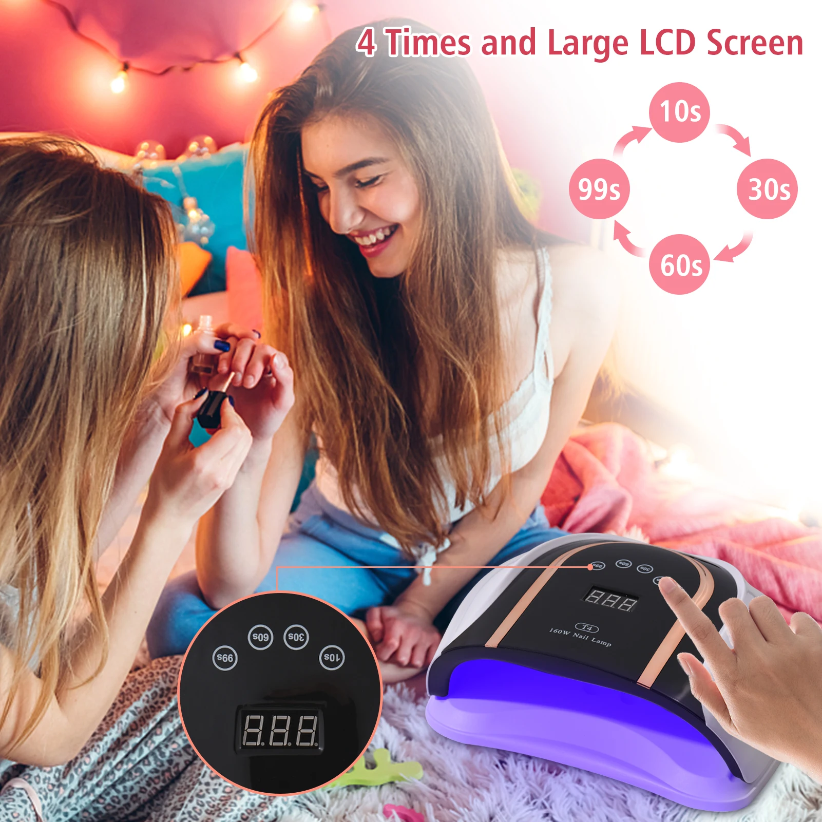 High Power 160W UV LED Nail Lamp Gel Dryer with Smart Sensor 4 Timers Setting LCD Screen for Curing Fingernails Toenails | Красота и