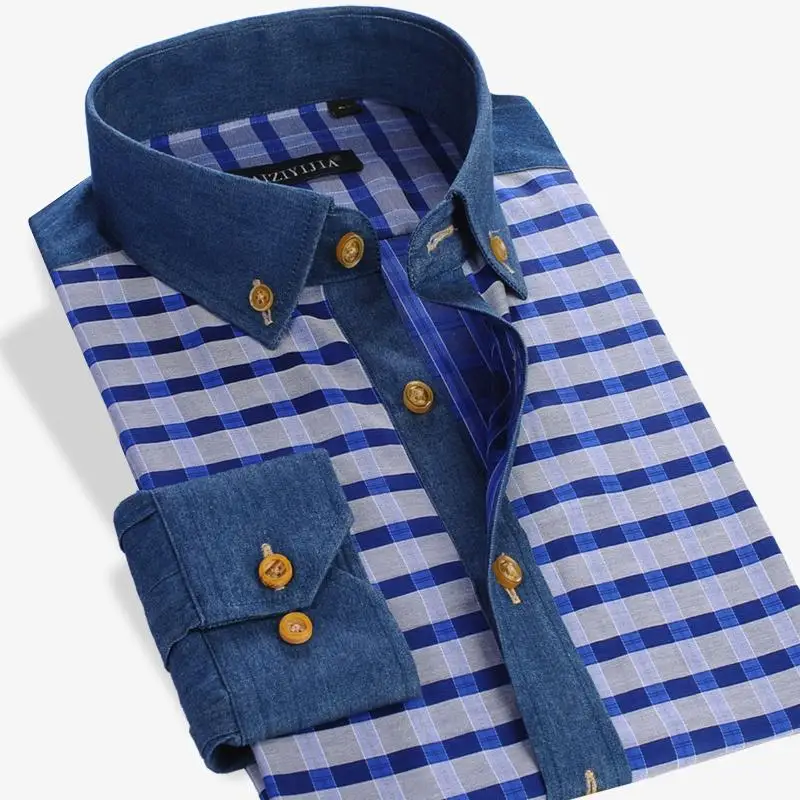 

Men's Standard-fit Casual Checkered Plaid Dress Shirt Contrasting Colors Long Sleeve Cotton Thin Button-down Collar Top Shirts