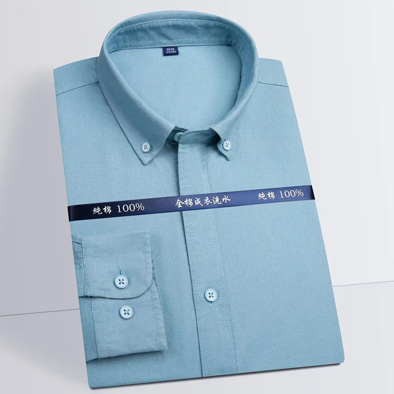 Мужская рубашка Оксфорд с длинным рукавом из 100% хлопка в деловом стиле | одежда