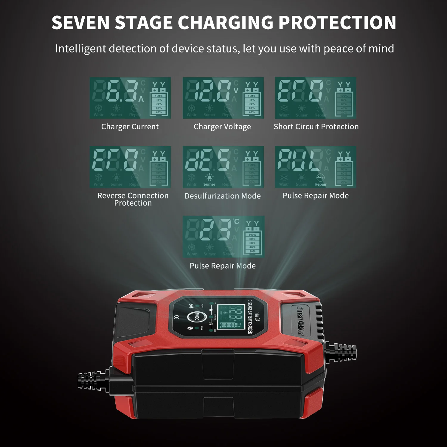 car battery charger 12v 7a full automatic battery chargers digital lcd display power puls repair starter charger for car free global shipping