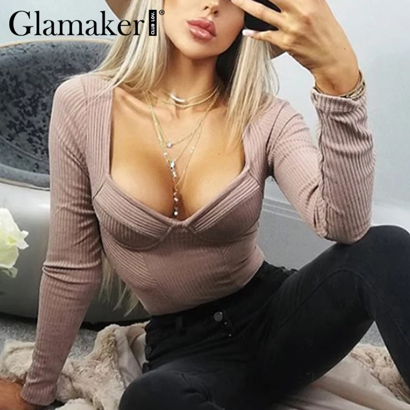 Glamaker женское облегающее боди с длинным рукавом сексуальный вязаный однотонный