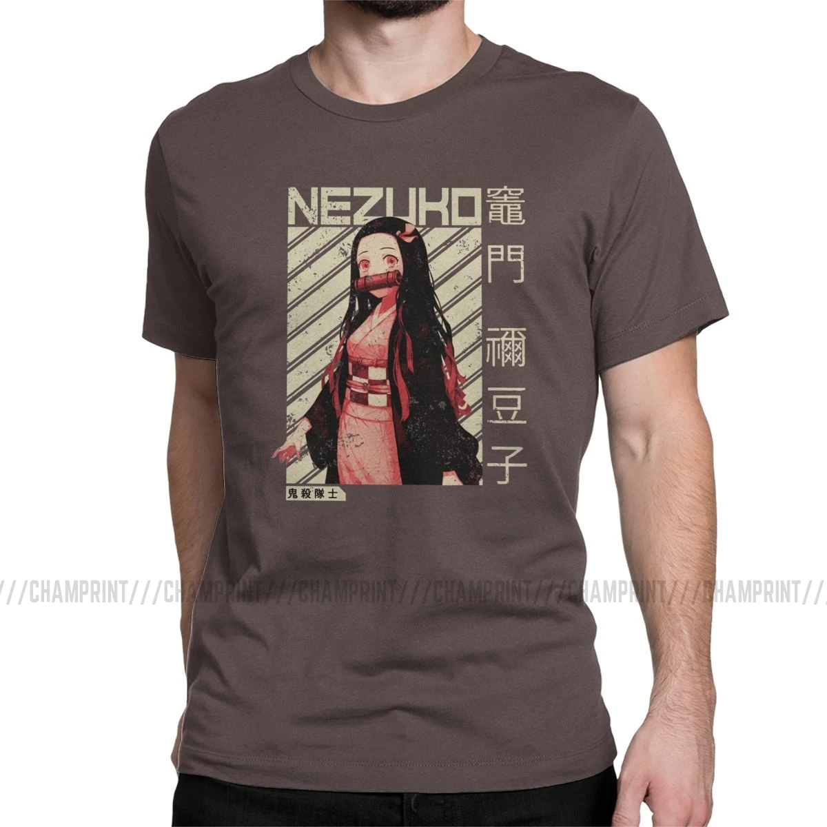 Demon Slayer Nezuko Kimetsu No Yaiba аниме футболка для мужчин креативная хлопковая футболка футболки с коротким рукавом топы с принтом - Цвет: Коричневый