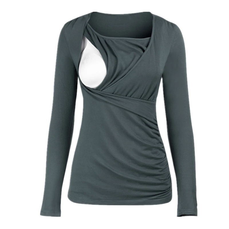 Spring Autumn Women Nursing Top Ruched Side-Shirred Maternity Clothes Breastfeeding Long Sleeve Shirt Pregnancy Clothing | Мать и ребенок