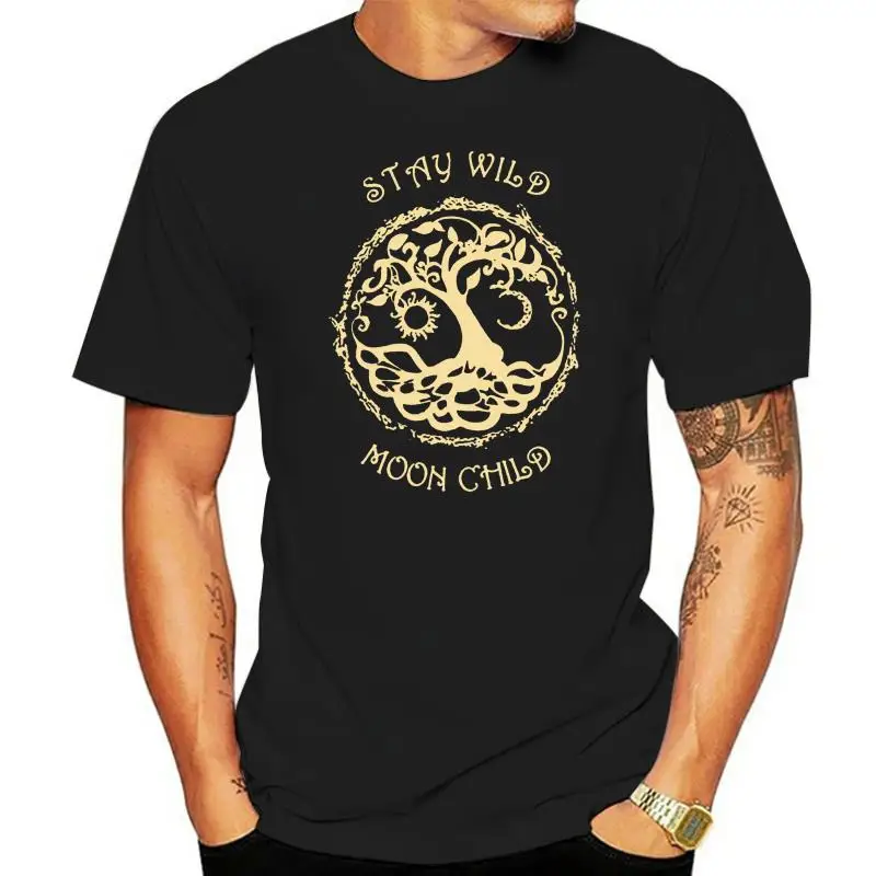 

Hippie Tree Stay Wild Moon Child MenBlack Cotton T Shirt S-6XL US Supplier Cool Casual pride t shirt men Unisex Fashion